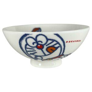 Doraemon Cat Ramen Bowl White Ceramic Footed Pedestal Rice White Blue Anime